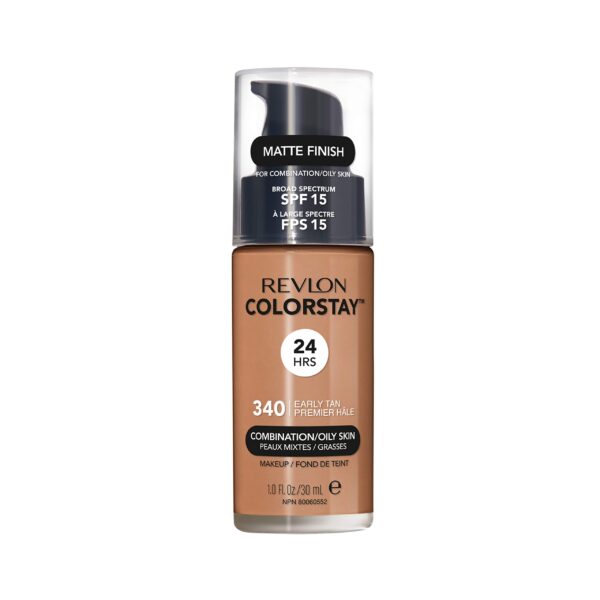 Revlon Colorstay Liquid Foundation Makeup for Combination/Oily Skin SPF 15, Longwear Medium-Full Coverage with Matte Finish, Early Tan (340), 30 ml