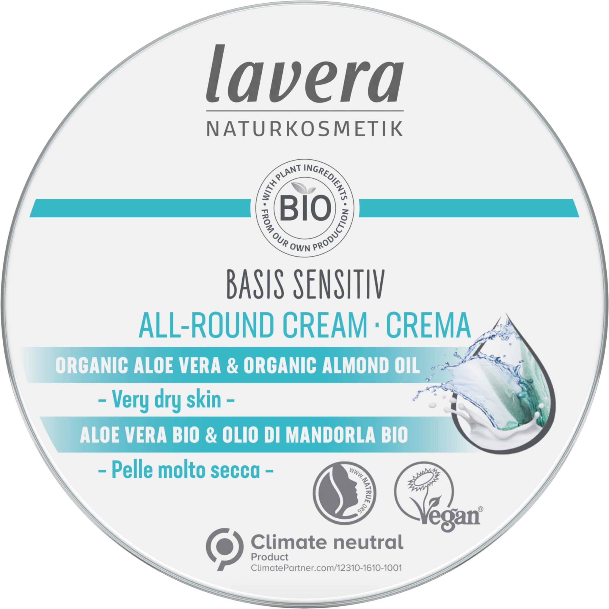 lavera basis sensitiv All-Round Cream - Natural Cosmetics - vegan - Organic Aloe Vera & Organic Almond Oil - certified - 150ml, white