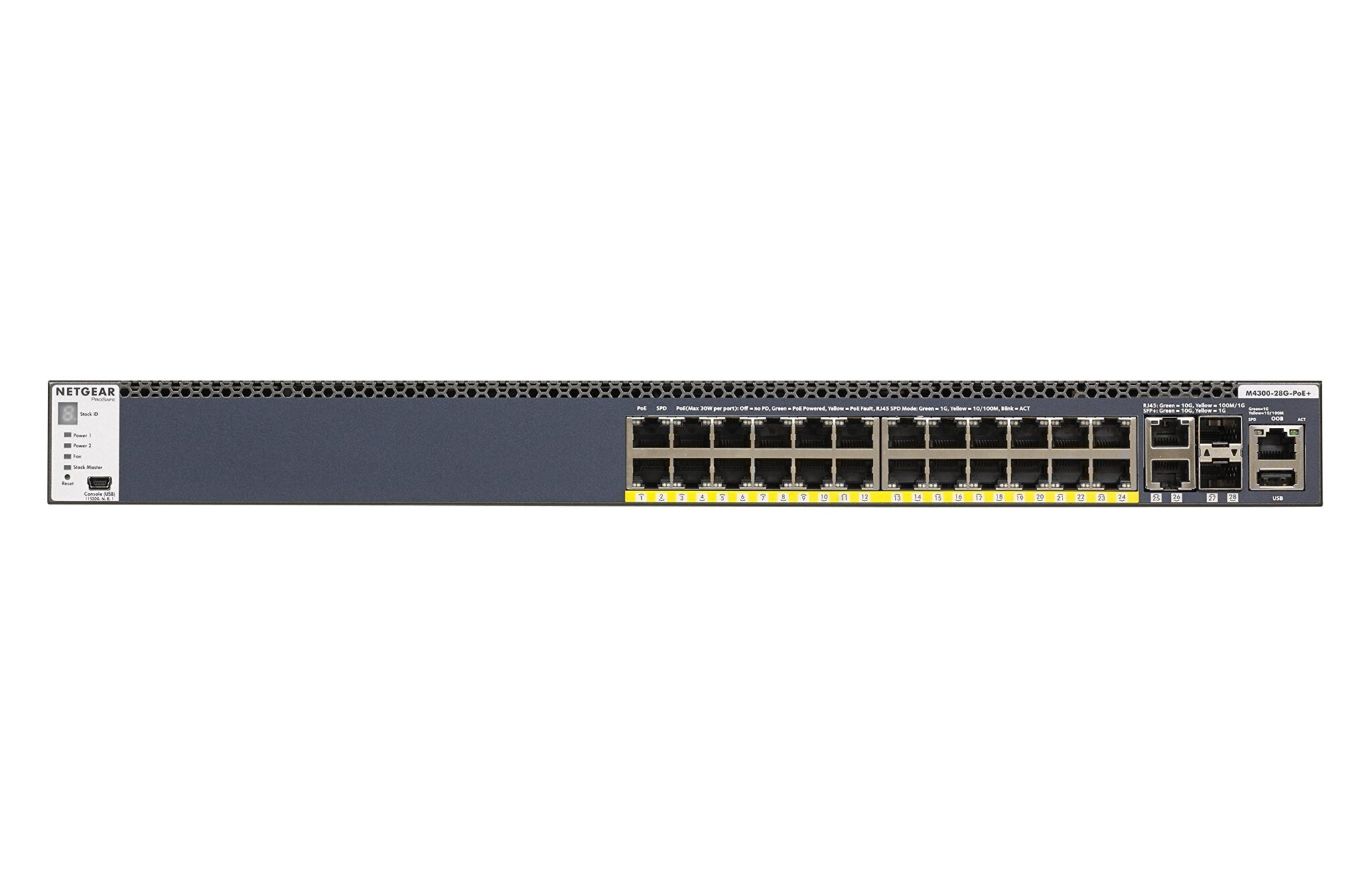 NETGEAR M4300-28G-PoE+ 24x1G PoE+ 2x10GBASE-T 2xSFP+ Stackable Switch 550W PSU (GSM4328PA-100NES)