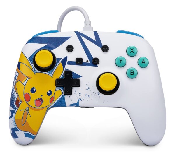 PowerA Enhanced Wired Controller for Nintendo Switch and Oled Model, Advance Gaming Buttons, 3.5mm Stereo Jack and Anti-Friction Rings, Officially Licensed: Pikachu High Voltage