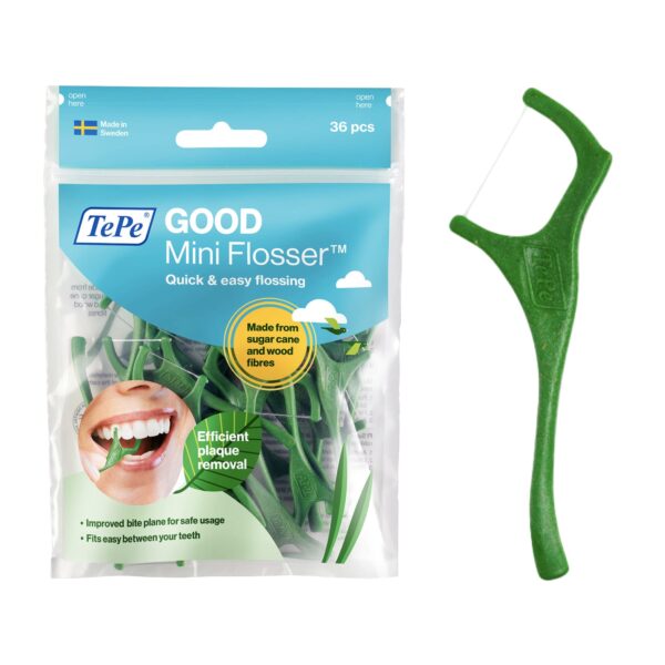 TePe Good Mini Flosser, Green, 36pcs, flossers for Teeth, efficient Dental Plaque Removal Tool for Easy Cleaning Between Teeth, for Narrow Gaps