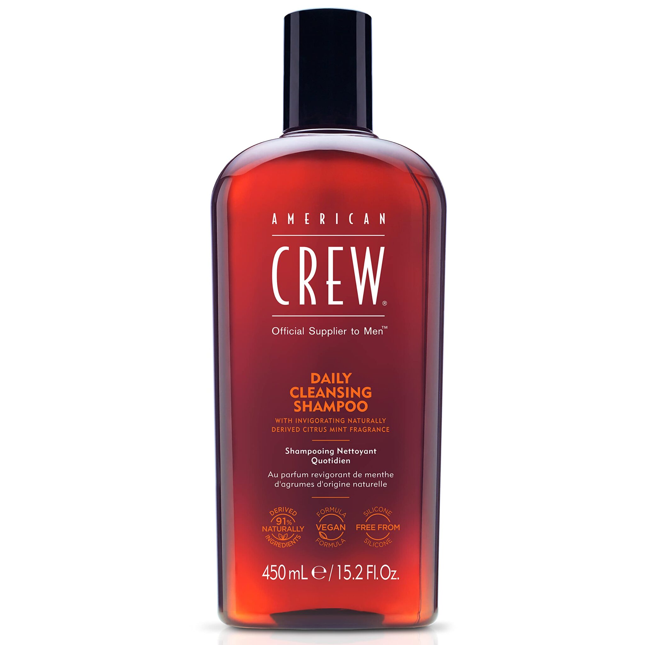 American Crew Daily Cleansing Shampoo, Vegan & Silicone Free (450ml) To Remove Excess Oil & Nourish, Normal & Oily Hair, Formulated For Men