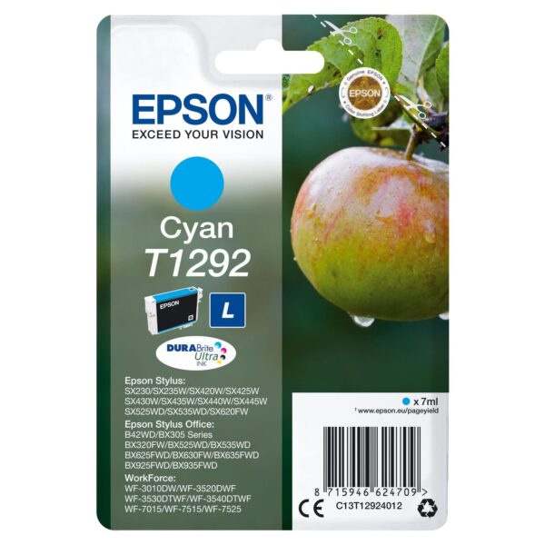 Epson INK T129 Cyan Apple-Size L x SX230 SX235W BX320FW WF-7015 WF-7515 WF-7525 WF-3010DW WF-3520DWF WF-3530DTWF WF-3540DTWF