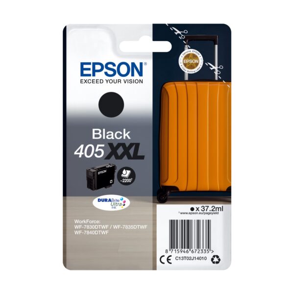 Epson 405XXL Black Suitcase High Yield Genuine, DURABrite Ultra Ink Compatible with WF-78XX Printers