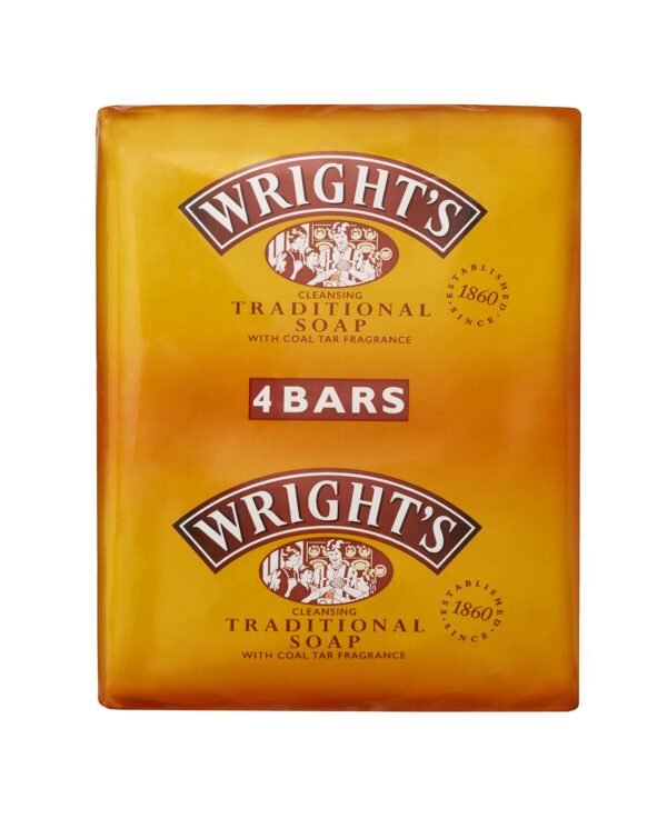 Wright's Coal Tar Soap, for everyday skin cleansing, suitable for all skin types. 4 x 100g bars