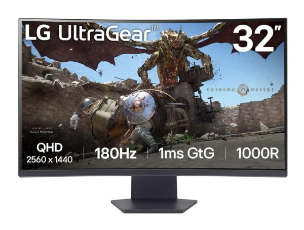 LG Electronics UltraGear 32GS60QX-B (80 cm (31.5 Zoll), schwarz, WQHD, VA, Curved, AMD Free-Sync, 180Hz Panel)