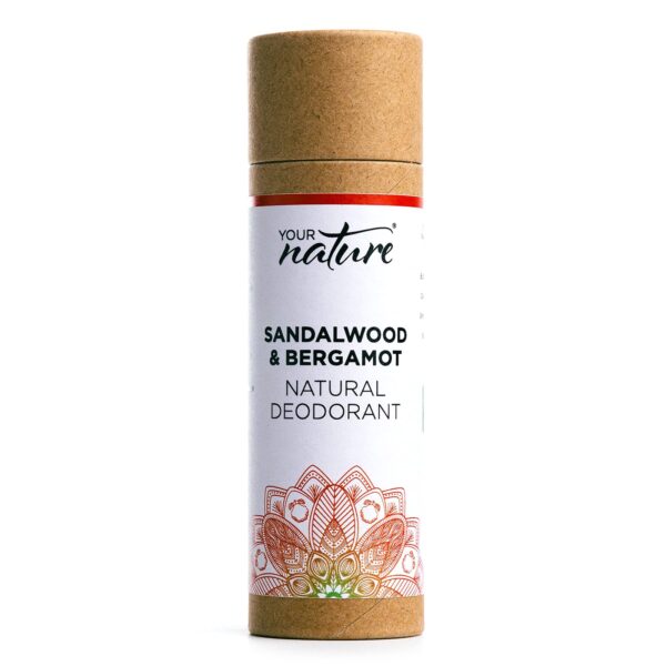 YOUR NATURE - 100% Plastic Free & Recyclable/Natural Ingredients/No aluminium, Parabens or Carcinogens/Vegan, Eco Friendly/Cruelty Free Handmade Natural Deodorant Stick (Sandalwood & Bergamot)