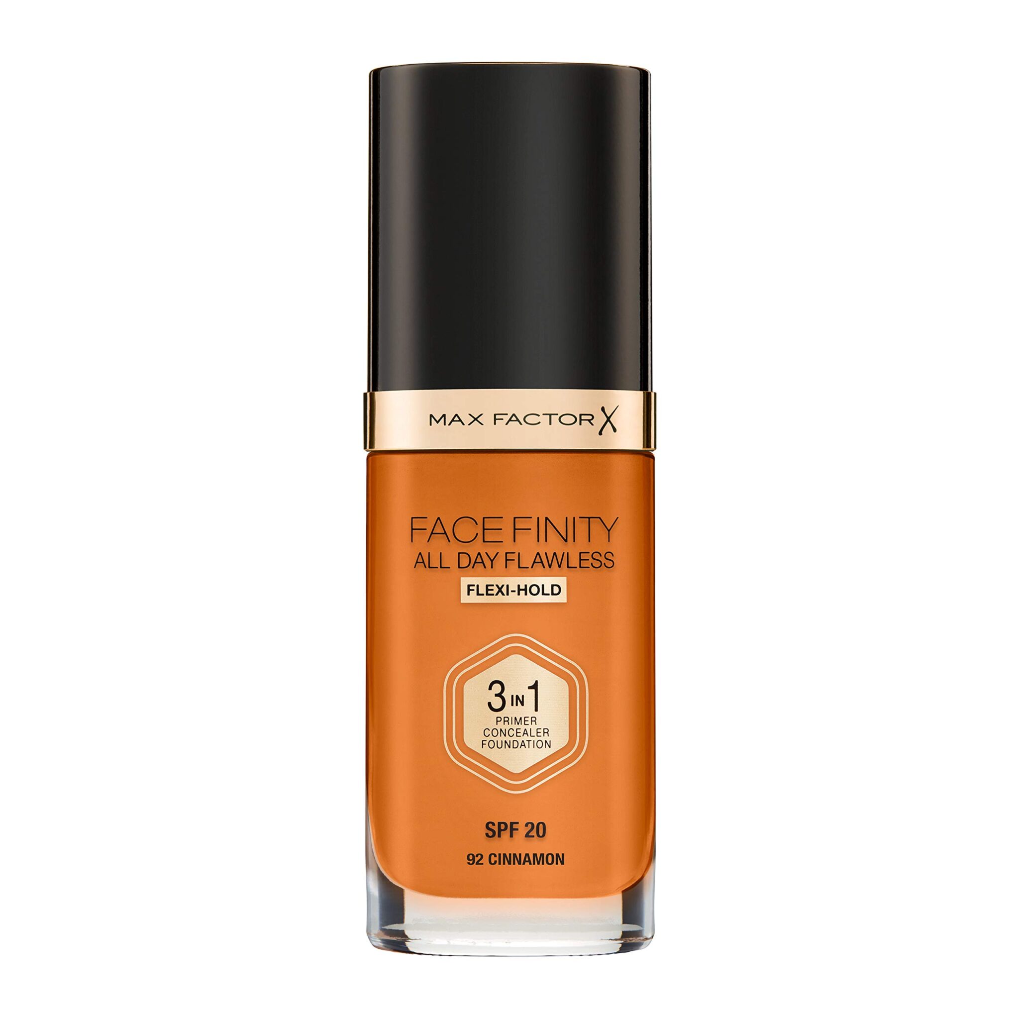 Max Factor Facefinity 3-in-1 All Day Flawless Liquid Foundation, SPF 20, 92 Cinnamon, 30 ml