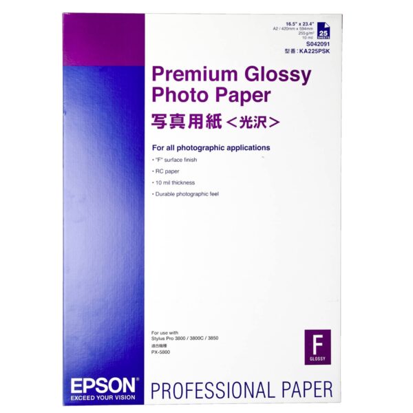 Epson Premium Glossy Photo Paper, Din A2, 250 g/m² 25 Sheets – Photo Paper; DIN A2; 250 g/m² 25 Sheets A2 25 Sheets