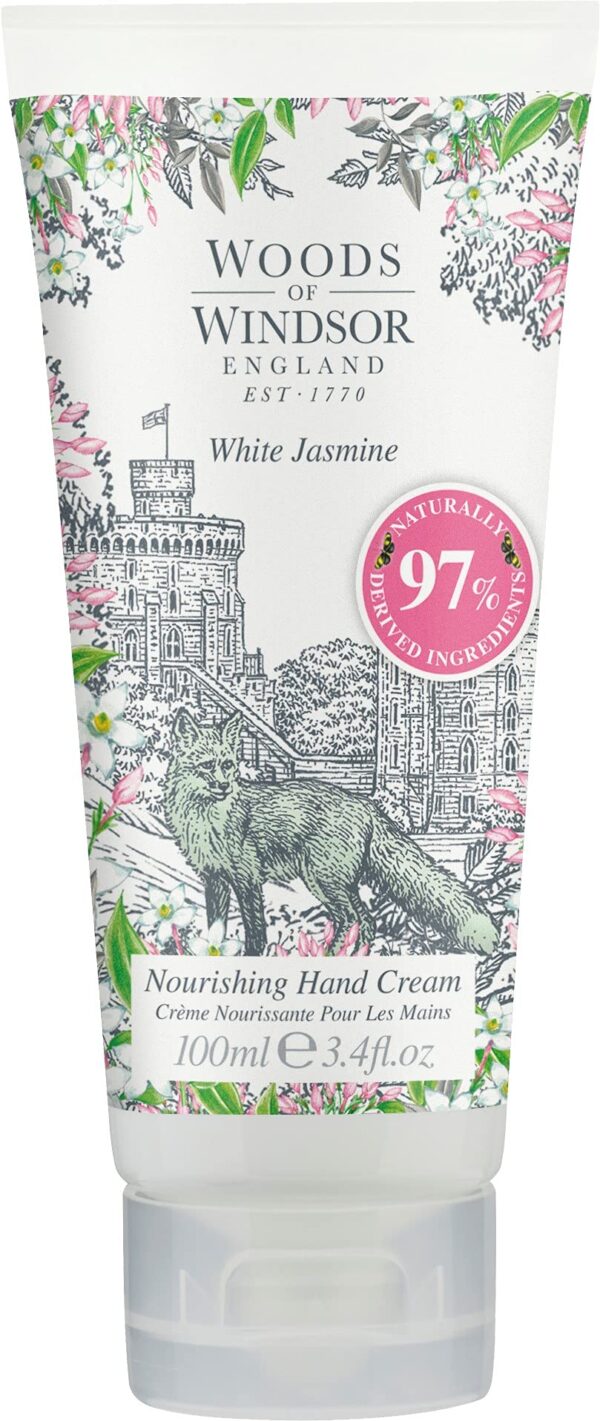 Woods of Windsor Hand Cream, Nourishing Jasmine Hand Cream for Men and Women, Moisturising Hand Cream with Vitamin E and Shea Butter, White Jasmine Scent 100ml