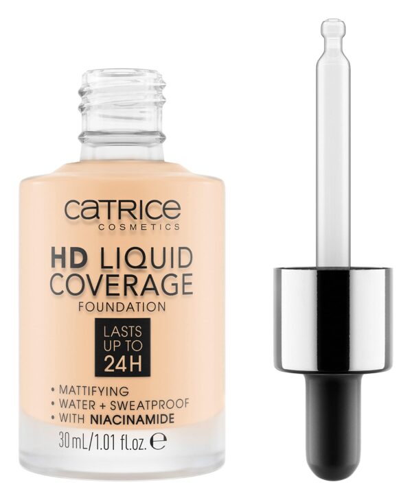 Catrice HD Liquid Coverage Foundation, No. 002, Nude, Long-Lasting, Matte, for Blemished Skin, Vegan, Oil-Free, Waterproof, Alcohol-Free, Pack of 1 (30 ml)