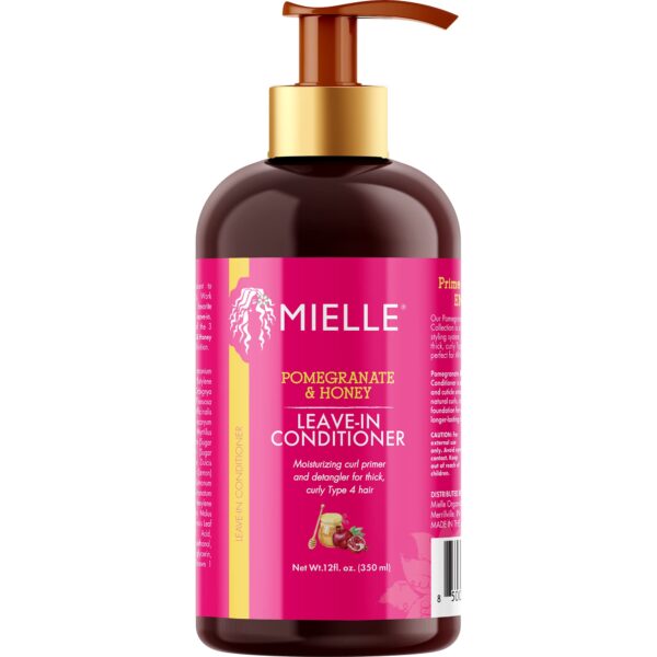 Mielle Pomegranate & Honey Leave-In Conditioner, Moisturising Curl Primer and Detangler, Repair Damage and Prevent Frizz, Treatment For Thick Curly Hair, Type 4 Hair, 355 ml (Pack of 1)