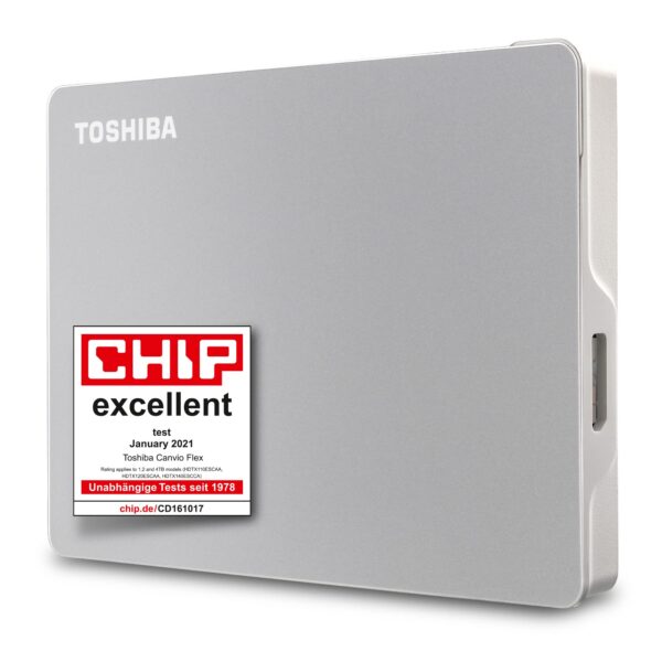 Toshiba 2TB Canvio Flex Portable External Hard Drive for Mac, Windows PC, Smartphone and Tablet use, compatible with most USB-C and USB-A devices, Silver (HDTX120ESCAA)