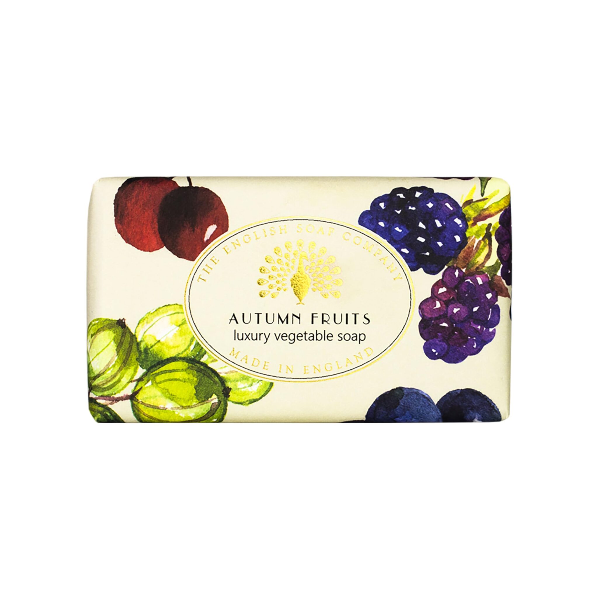 The English Soap Company Vintage Wrapped Soap Bar, Autumn Fruits Shea Butter Soap Bar, Moisturising Soap Bar for Face and Body, Autumn Fruits Scent 190g