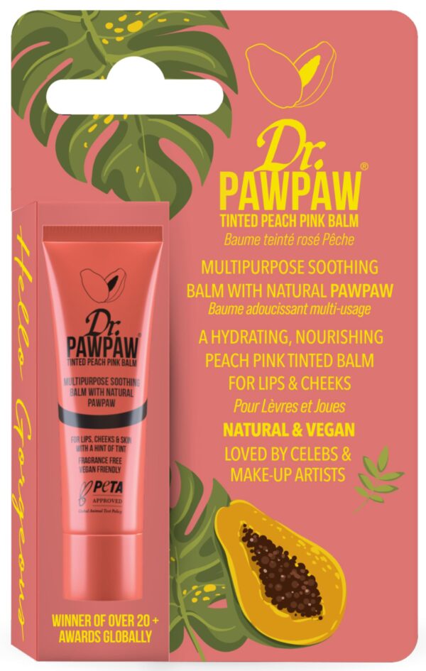 Dr. PAWPAW Tinted Peach Pink Balm 10ml - Multi-Purpose Balm, Lip Balm, Tinted Balm, Skin Highlighter, Cracked Lips, Vegan Beauty, Ethical Beauty