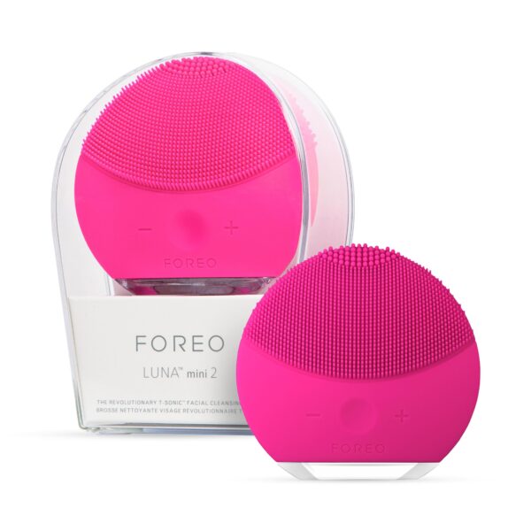 FOREO LUNA mini 2 Facial Cleansing Brush - Travel Accessories - Face Massager Electric - All Skin Types Ultra-hygienic Skincare - Simple Face Wash - Silicone Electric Face Cleanser - Fuchsia