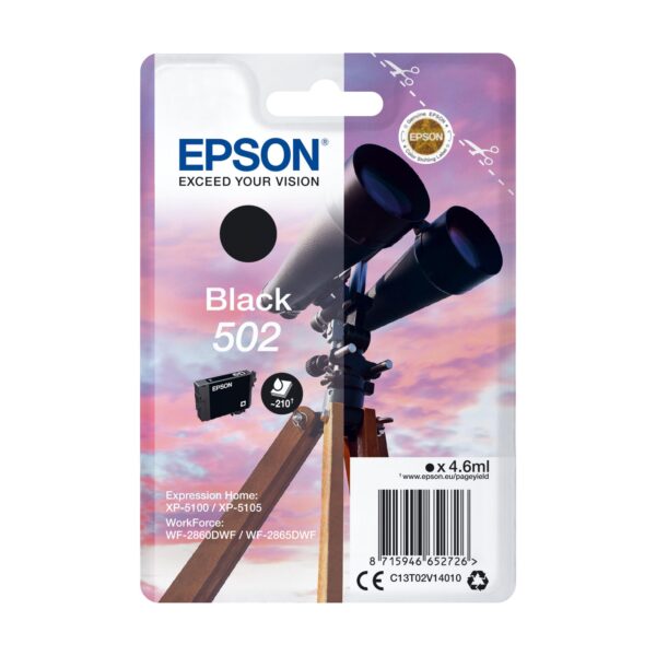 Epson 502 Black Binoculars Genuine Ink Cartridge, Standard