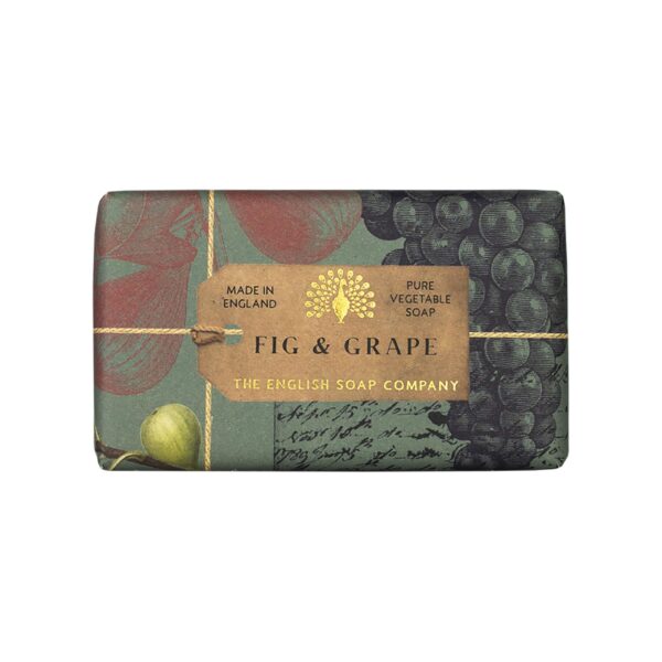 The English Soap Company Anniversary Wrapped Soap Bar, Fig Shea Butter Soap Bar, Moisturising Soap Bar for Face and Body, Fig and Grape Scent 190g