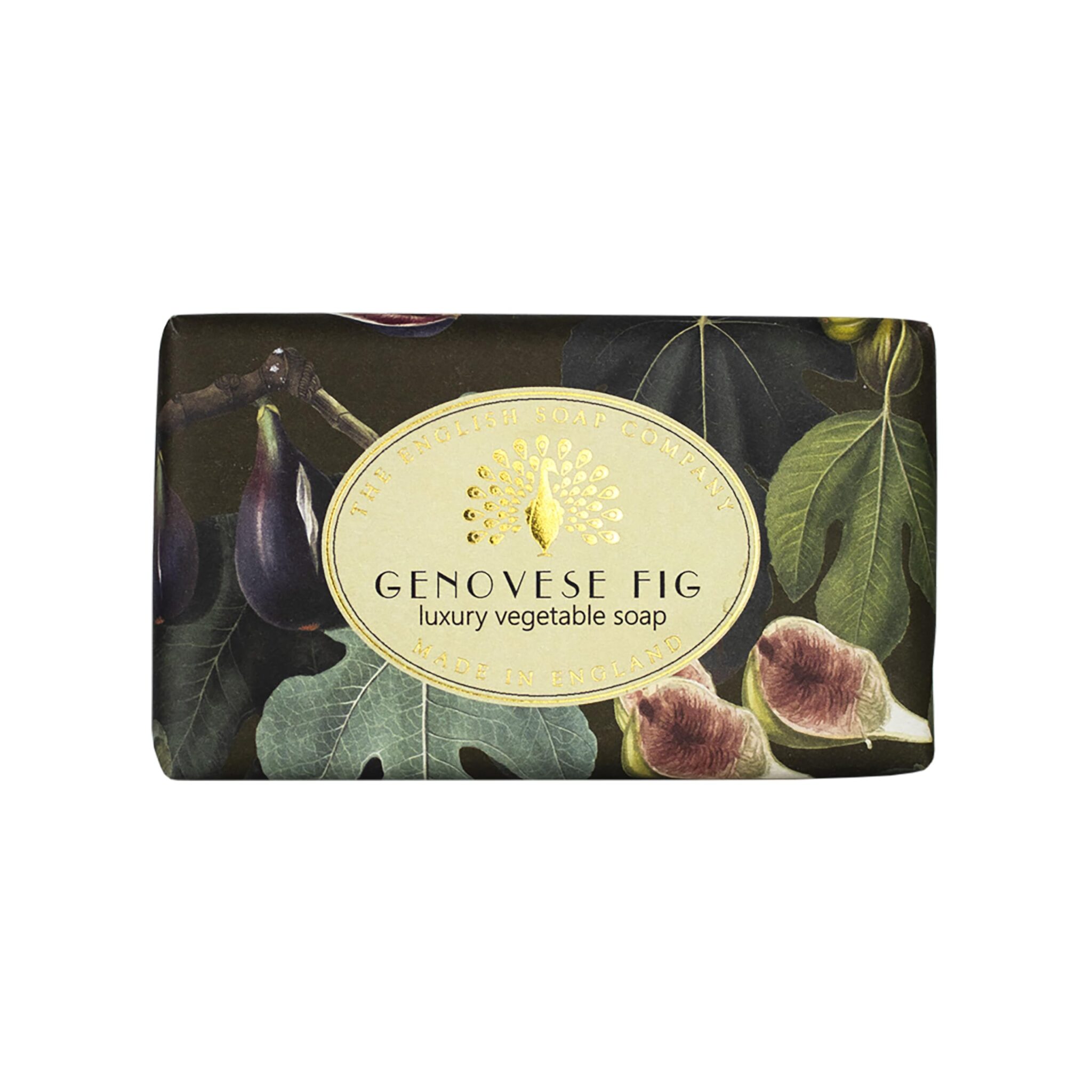 The English Soap Company Vintage Wrapped Soap Bar, Genovese Fig Shea Butter Soap Bar, Moisturising Soap Bar for Face and Body, Genovese Fig Scent 190g