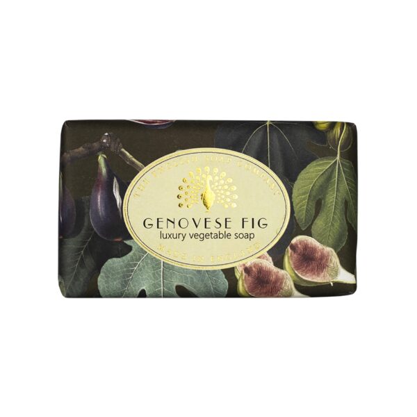 The English Soap Company Vintage Wrapped Soap Bar, Genovese Fig Shea Butter Soap Bar, Moisturising Soap Bar for Face and Body, Genovese Fig Scent 190g