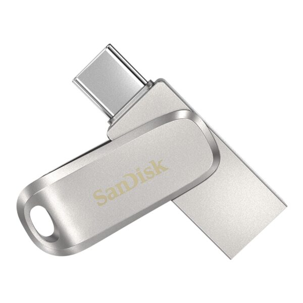 SanDisk 128GB Ultra Dual Drive Luxe Flash Drive smartphone storage, USB C memory stick up to 400 MB/s, reversible USB Type-C and USB Type-A connectors, for tablets, Macs, computers, all metal Silver