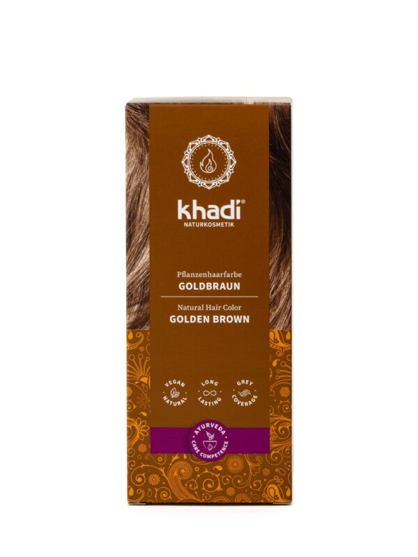 khadi GOLDEN BROWN plant hair color, hair dye for shimmering amber to velvety shiny golden brown, 100% plant-based, natural & vegan, certified natural cosmetics, 100g