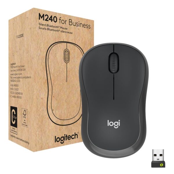 Logitech M240 for Business Silent Wireless Mouse, Secure Logi Bolt USB Receiver, Bluetooth, Globally Certified for Windows, Mac, Chrome, Linux, iPadOS, Android - Graphite