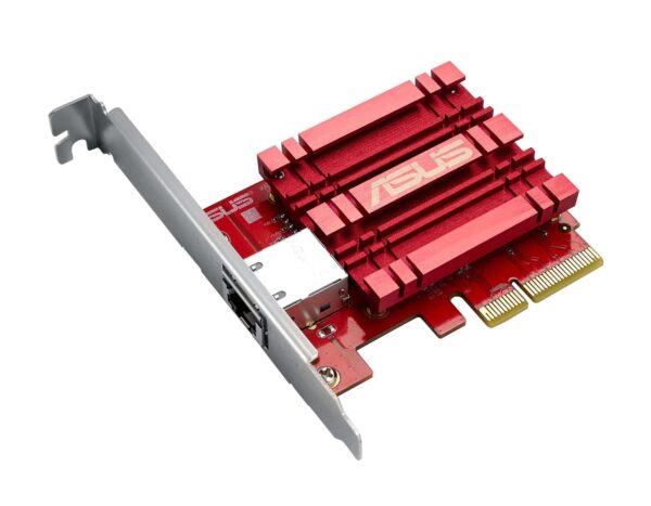 ASUS XG-C100C - Backward compatible 10GBase-T PCIe Network Adapter with 5/2.5/1G and 100Mbps standards, one RJ45 port and integrated QoS Red/Silver