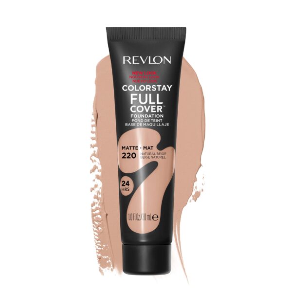 Revlon ColorStay Full Cover Longwear Matte Foundation, Heat & Sweat Resistant Lightweight Face Makeup, Natural Beige (220), 30ml