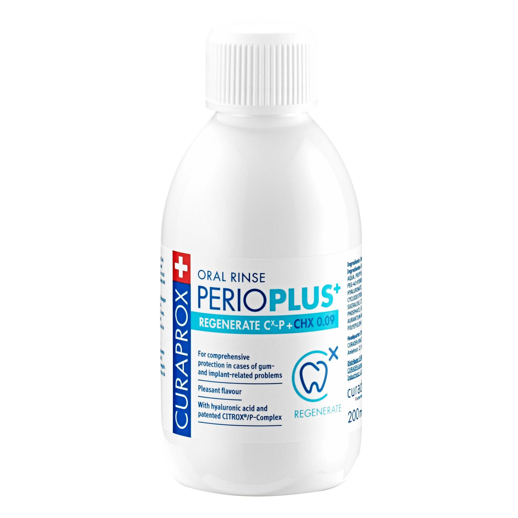 Curaprox PerioPlus+ Regenerate Mouthwash, 200ml - Antiseptic mouthwash for Gum Disease & Enamel Repair.