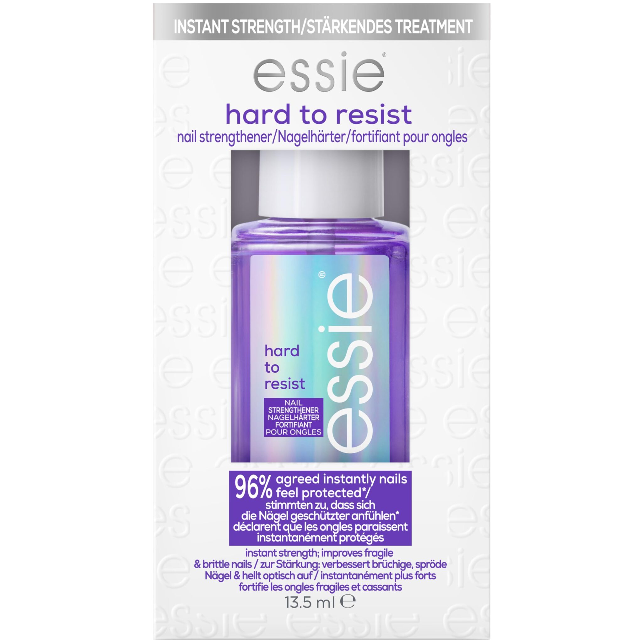 essie Nail Care Hard To Resist Nail Strengthener, Protect and Repair, Hardening Nail Treatment For Damaged Nails, Purple Tint, Neutralise and Brighten 13.5 ml