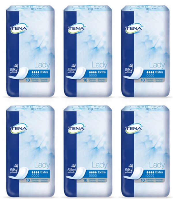 60 TENA LADY Extra Absorbent Anatomical and Female Pads Folded