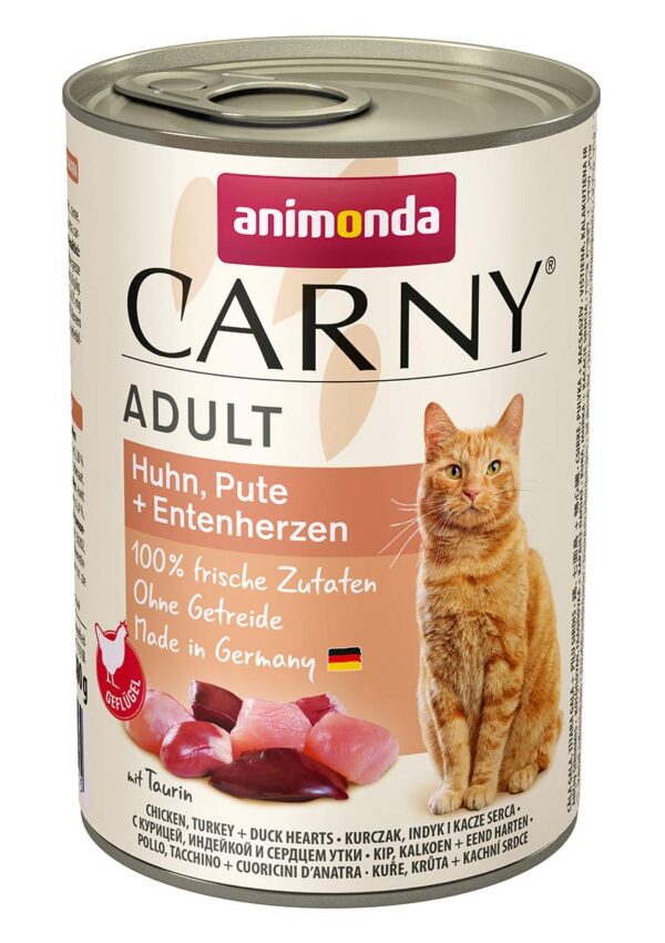 animonda Carny Adult cat food, wet food for adult cats, chicken, turkey + duck heart, 6 x 400g