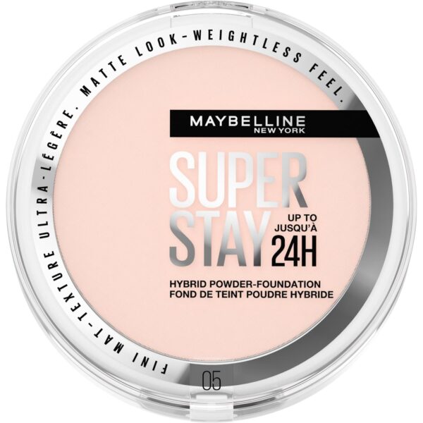 Maybelline Powder Foundation, Long-lasting 24H Wear, Medium to Full Coverage, Transfer, Water & Sweat Resistant, SuperStay 24H Hybrid Powder Foundation, 05