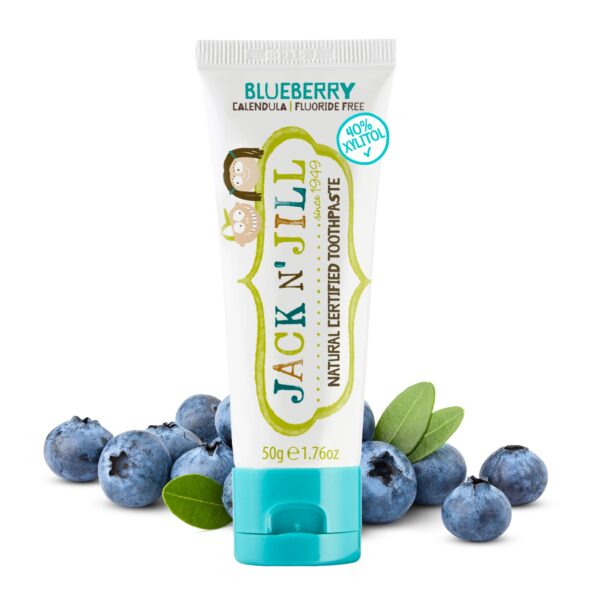 Jack N' Jill Natural Certified Toothpaste - Baby & Toddler Toothpaste, Fluoride-Free, 40% Xylitol, Sugar-Free, Safe for 6 Months and Up, Makes Tooth Brushing Fun, Organic Blueberry Flavour, 1 x 50g