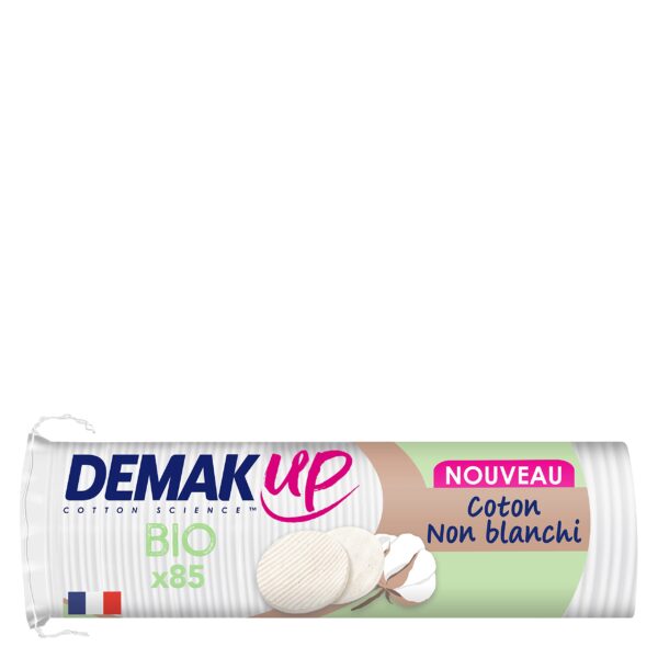 Demak'Up Organic Cotton Pads for Removing Make-Up – Face and Eyes – 100% Natural Organic and Unbleached Cotton Fibres – GOTS Certified – 85 Cotton