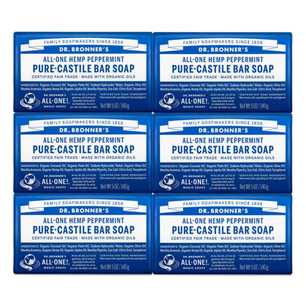 Dr. Bronner's Pure-Castile Bar Soap - Peppermint, 5 oz (6 Pack)