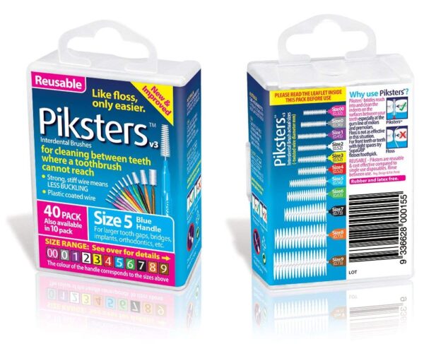 Piksters Interdental Brushes (40 Pack, Size 5 (Blue))