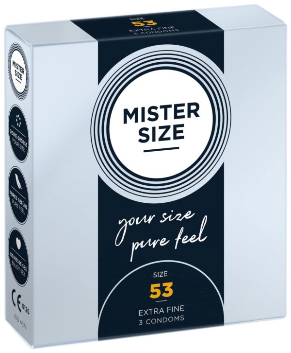 MISTER SIZE 53mm Ultra-Sensitive Condoms for Men - Extra Thin, Extra fine, Extra lube/Made from 100% Natural Rubber Latex in Your Size XS - S/Real Feel Pack of 3