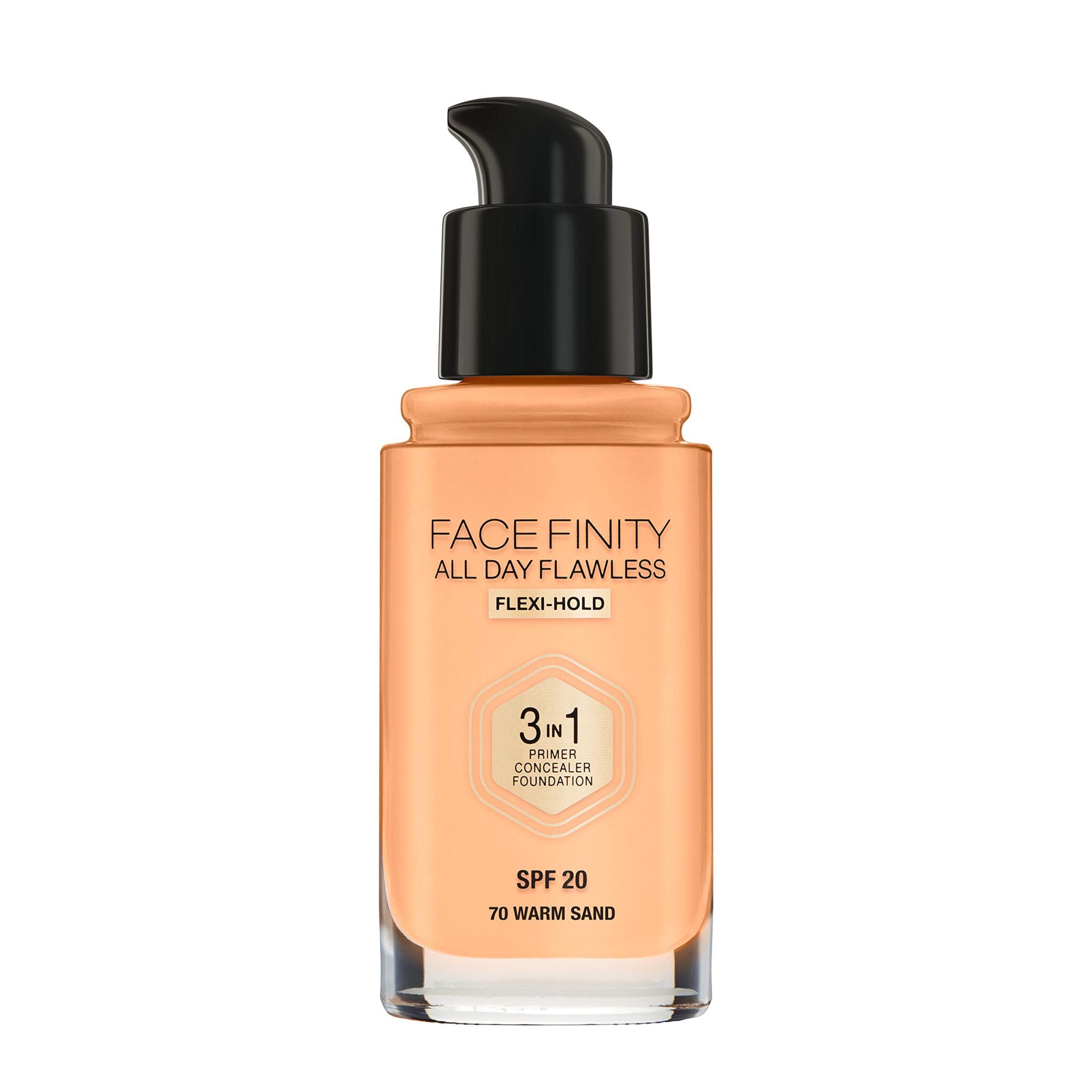 Max Factor Facefinity 3-in-1 All Day Flawless Liquid Foundation, SPF 20 - 70 Warm Sand, 30 ml