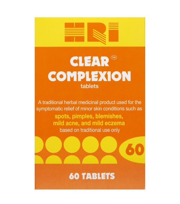 HRI Clear Complexion 60 Tablets - for Symptomatic Relief of Minor Skin Conditions Such as Spots, Pimples, Blemishes, Mild Acne, Mild Eczema. 1 Pack