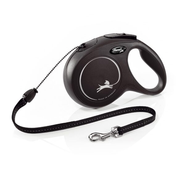 Flexi New Classic Cord Black Medium 8m Retractable Dog Leash/Lead for dogs up to 20kgs/44lbs