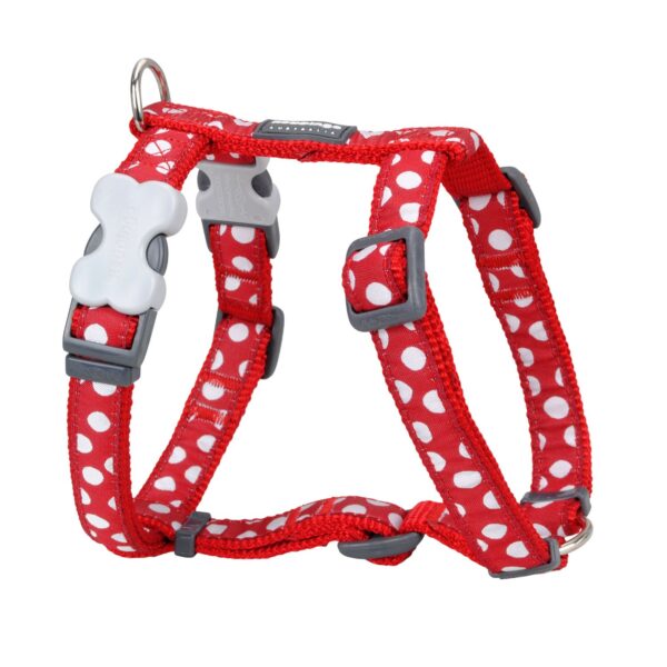 Red Dingo Classic Dog Harness, Design, White Spots on Red, SMALL (15mm)