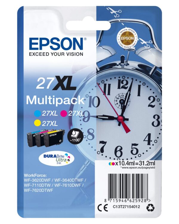 EPSON® 27XL Original Ink Cartridge - C13T27154012 - 3 Assorted Colours - 10.4ml - 1,100 Pages (3 Pack) You will receive 1 Pack of 3