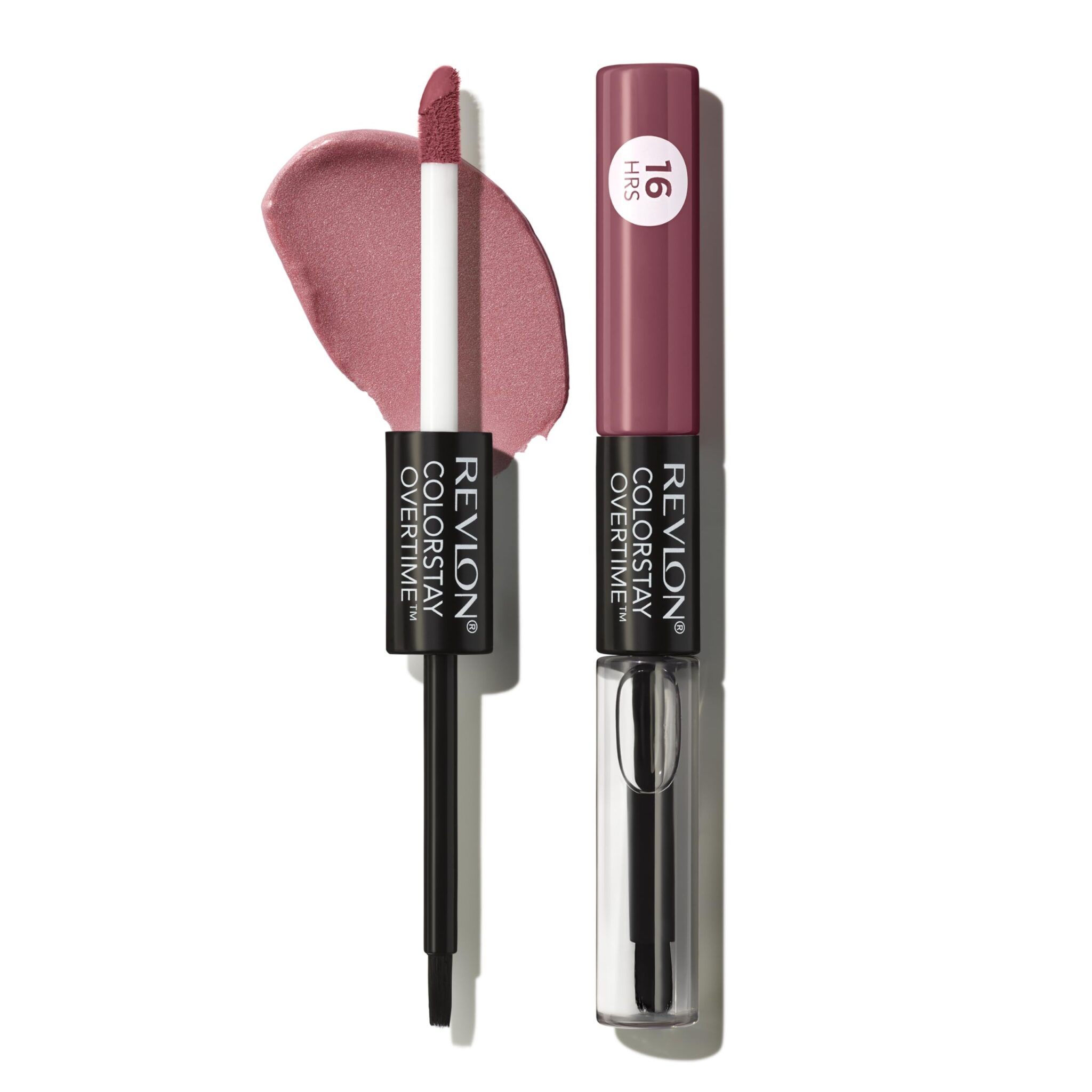 Revlon Colorstay Overtime Lipcolour, Dual Ended Longwearing Liquid Lipstick with Clear Lip Gloss, with Vitamin E in Plum/Berry, Everlasting Rum (370)