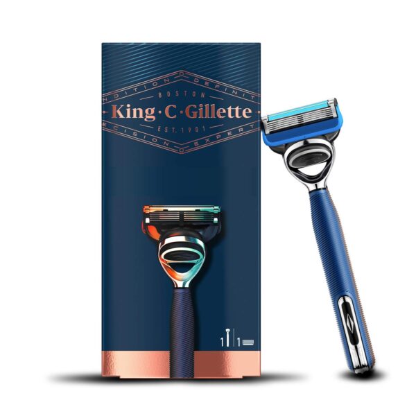 Gillette King C. Men's Razor with Trimmer for Precision, Beard Razor + Razor Blade, Navy Blue