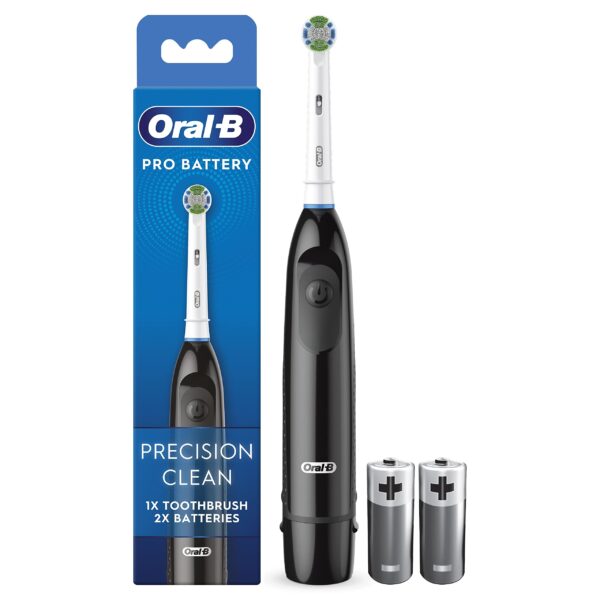 Oral-B Pro Battery Toothbrush, Precision Clean Toothbrush Head, Plaque Remover for Teeth, 2 Batteries Included, Black