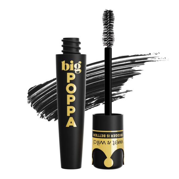 Wet 'n' Wild, Big Poppa Mascara, Intense Volume, Eyelash Lengthening Mascara, Castor-Oil Enriched and Flake Free Formula, Buildable Intensity, Blackest Black