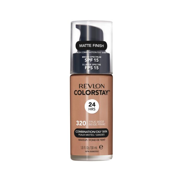 Revlon Colorstay Liquid Foundation Makeup Combination/Oily Skin SPF 15, Longwear Medium-Full Coverage With Matte Finish, True Beige (320), 30 Ml