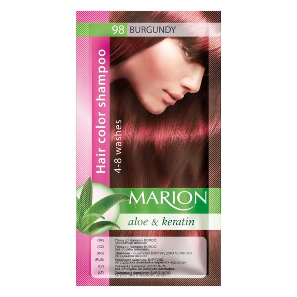 Marion Hair Color Shampoo in Sachet Lasting 4 to 8 Washes Aloe and Keratin - 98 Burgundy